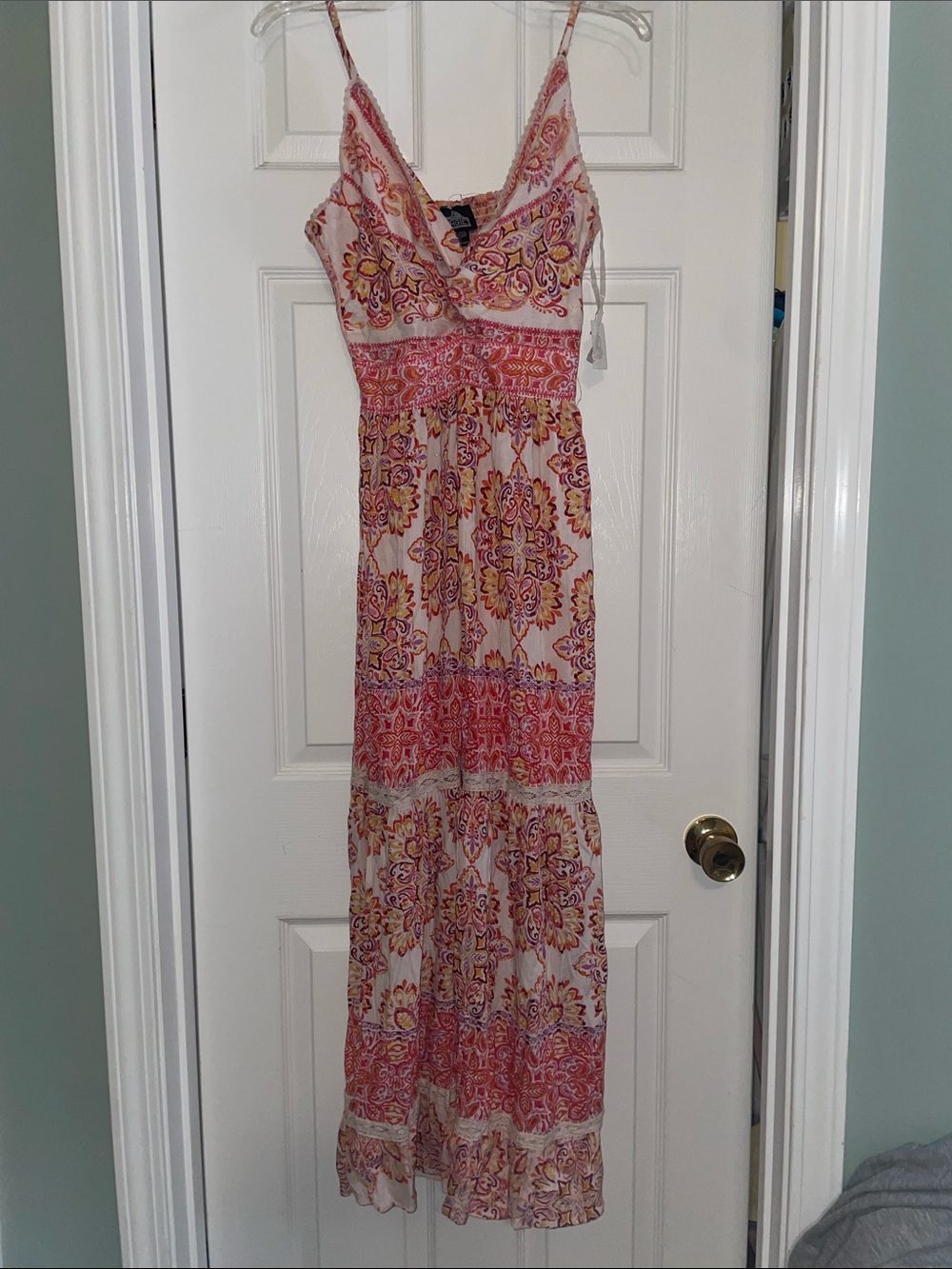 Bohemian Pink Paisley Maxi Dress with Spaghetti Straps